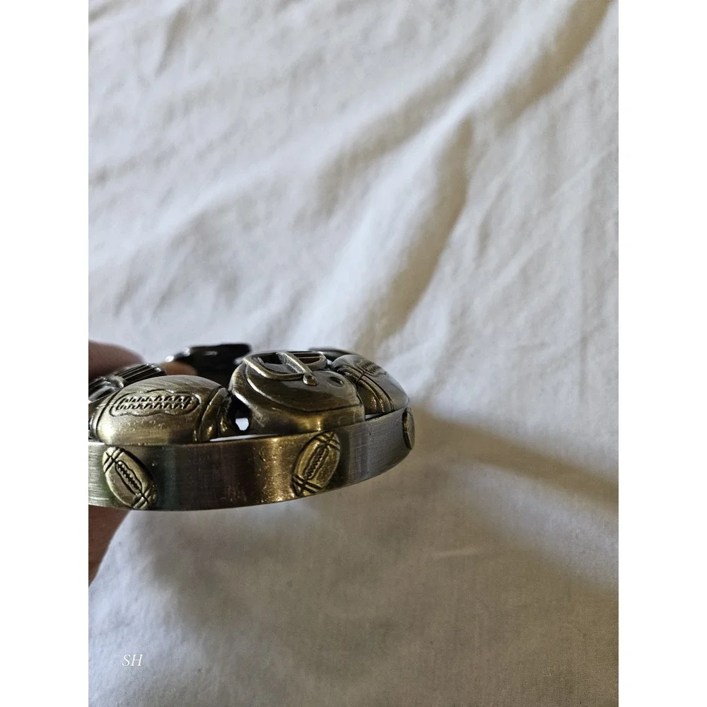 Football Helmet Themed Candle Topper Silver Tone Metal Jar Candle Ring Sports...